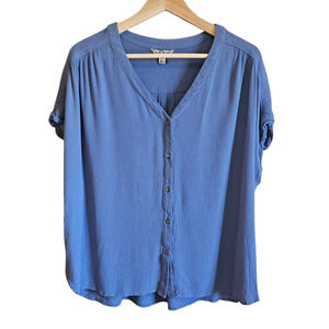 Orvis Classic Collection Periwinkle Blue Textured Rayon Button Down Blouse Large
